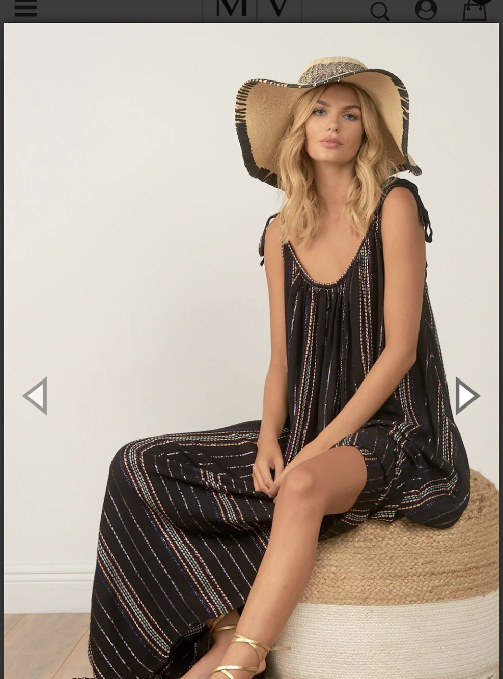 Elan Black Melon and Metallic Stipe Flowy Maxi Dress Free Size